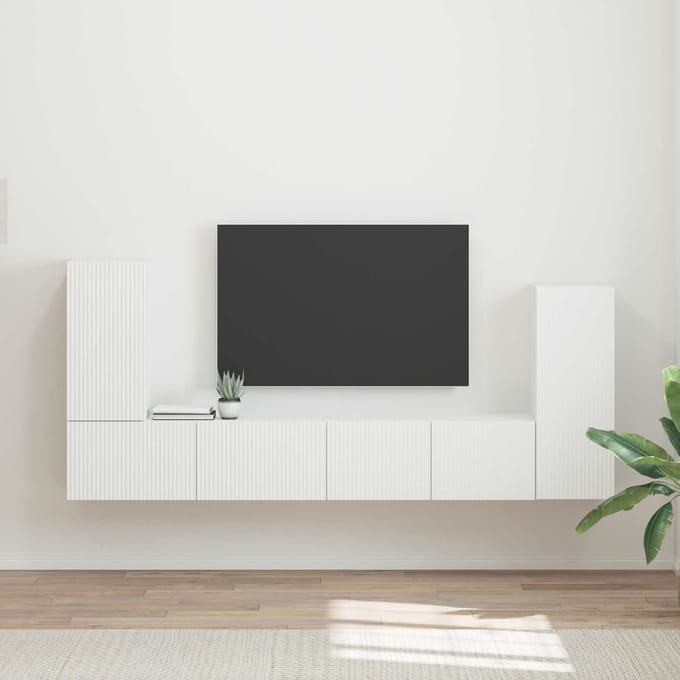 vidaXL - Tv-meubelset - 4 - st - Wit - Bewerkt - hout