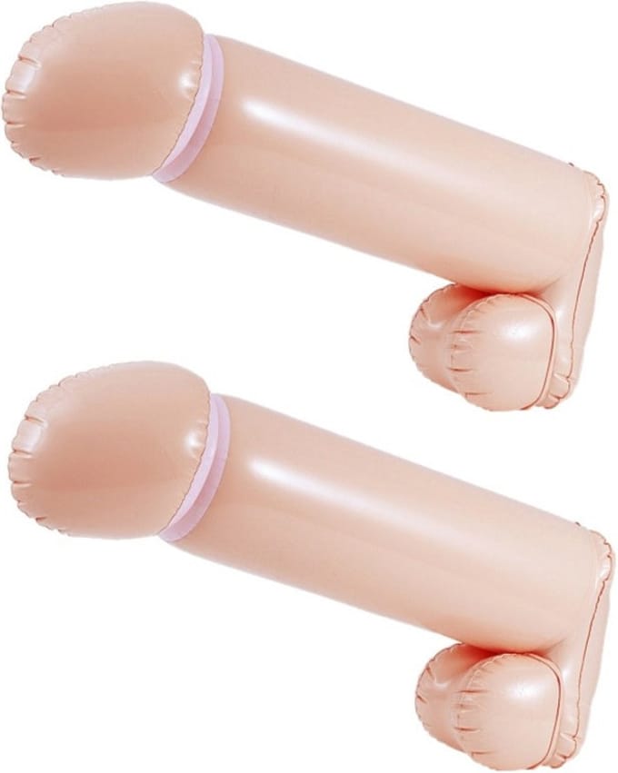 Opblaasbare penis/piemel - 2x - extra lang - 60 cm - vrijgezellenfeest - met aansluiting - fopartikelen