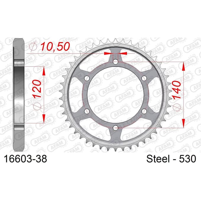 Stalen tandwiel Afam 530 38 dents