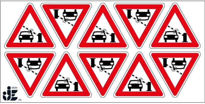 Pas op slagboom auto's sticker | 5 cm - 10 stuks per vel