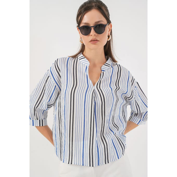 Gestreepte V-hals Blouse