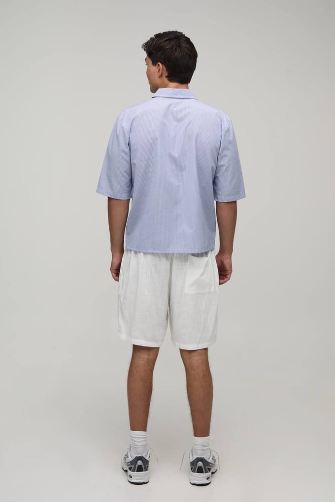 Boxy Crop Shirt Met Korte Mouwen En Streeppatroon | Navy | Size Medium