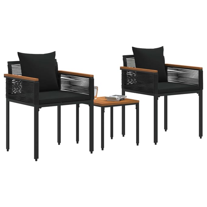 vidaXL - Buitenmeubels - set - met - kussen - Zwart - poly - rattan