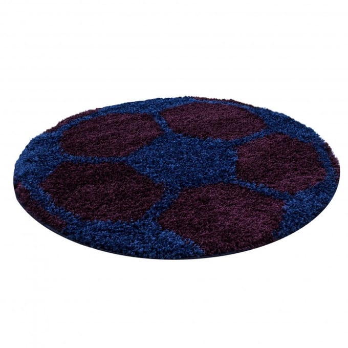 Vloerkleed kinderkamer - Voetbal - bordeaux, blauw - rond 100 cm