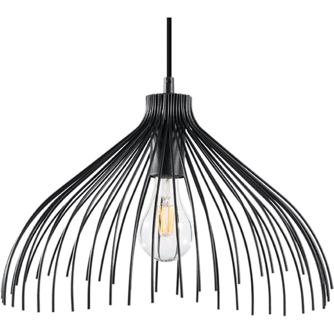 Hanglamp UMB met brede kegelvormige stalen kap - Sollux Lighting - IP20 - Zwart staal behuizing - 40 x 40 x 125 cm - 1 x E27 LED, exclusief lichtbron - Max. 15 W - Industriële hanglamp voor woonkamer, slaapkamer en keuken