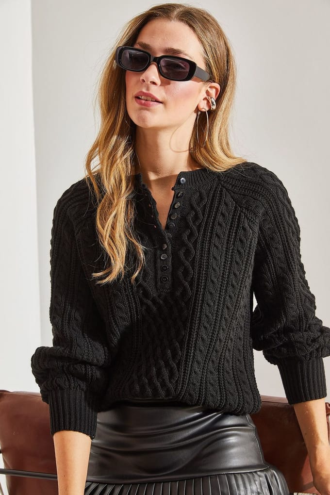 Textured Knitwear Trui met Knopkraag