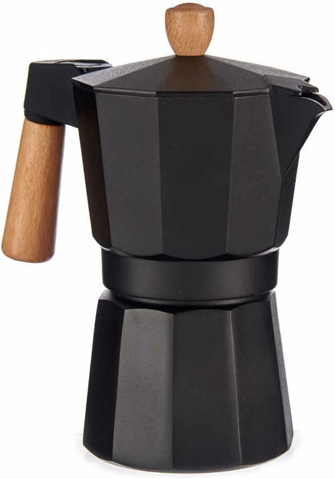 Italian Coffee Pot 6 Cups Wood Aluminium