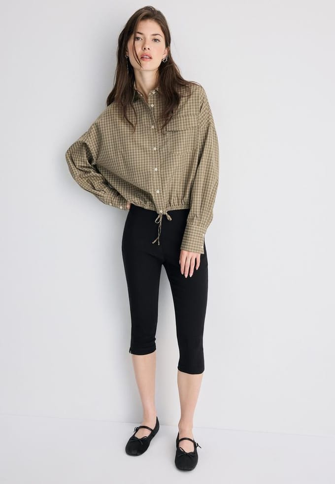 Stradivarius Geruit ballonoverhemd  Kaki XS