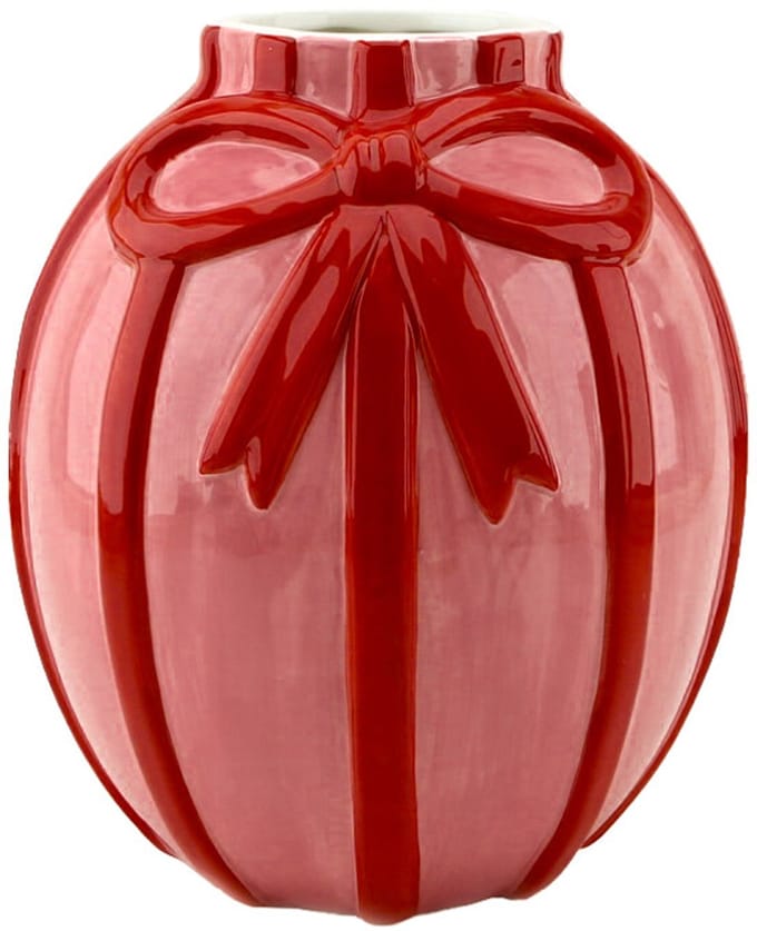 Homebound-Aardewerk vaas-'Strik & streep'-roze-17x17x18.5cm