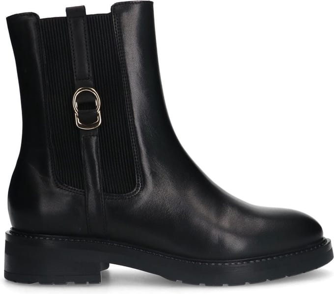 Manfield - Dames - Zwarte leren enkellaarsjes - Maat 38