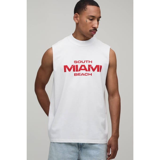 Wit Oversized Tanktop Met Miami Print | White | Size Medium