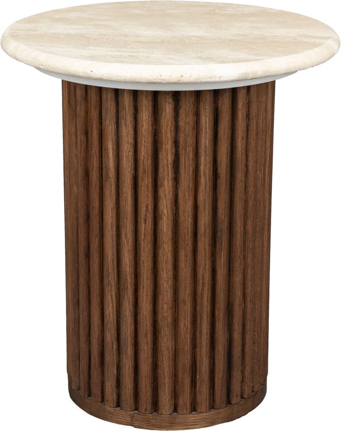 Dutchbone Arda Bijzettafel Rond 35 cm Travertin/ Hout - Beige