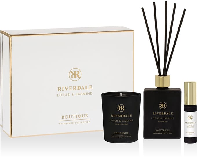 Riverdale - Geschenkset - Lotus & Jasmine - Small - Wit - Geurstokjes, geurkaars en huisparfum