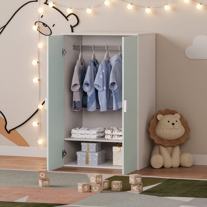 Kinderkast Sandnes 2-deurs 123x60x40 cm wit en mintgroen [en.casa]