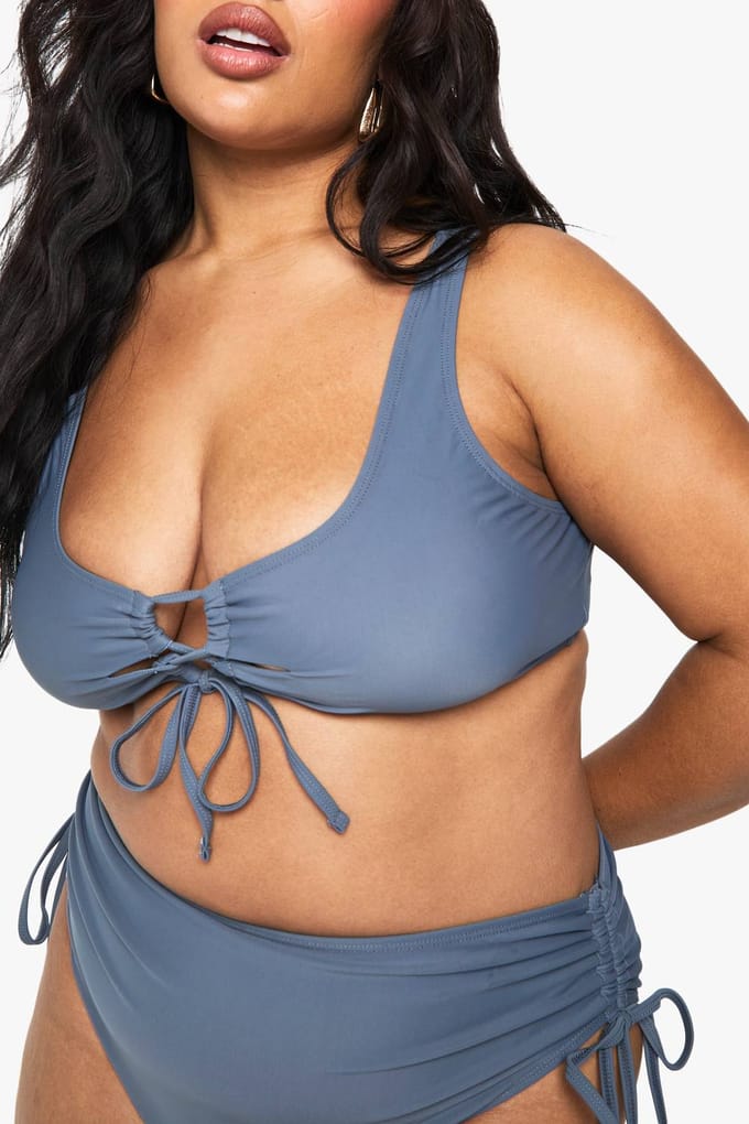 boohoo Dames Plus Gepolsterde Vetersluiting Bikini Top | Slate Grey | Maat: 26