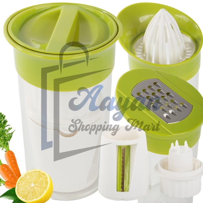 4-in-1 Groenterasp en Citruspers – Rasp, Snijder, Pers en Schaver – 450 ml - Handmatig groentensnijder - 63287