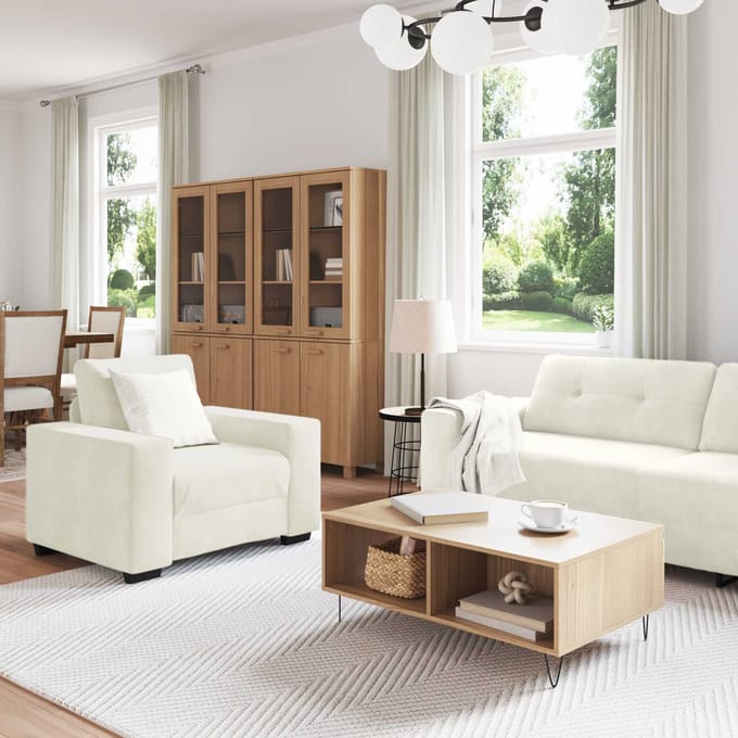 vidaXL - Bankstel - 3 - st - Crème - Fluweel