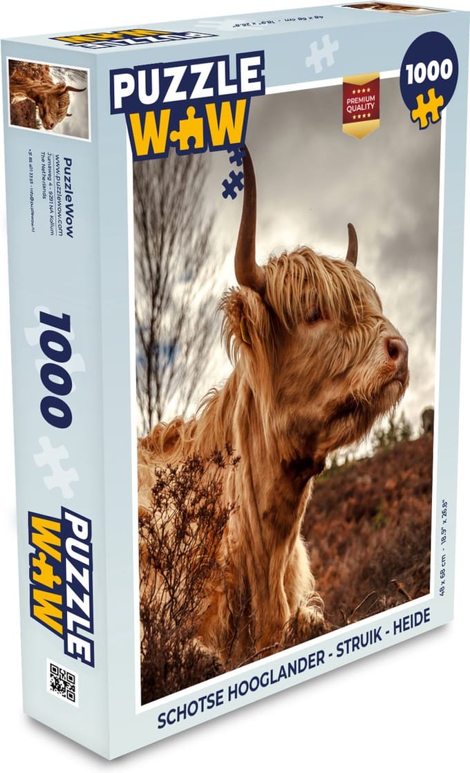 Puzzel Schotse Hooglander - Struik - Heide - Legpuzzel - Puzzel 1000 stukjes volwassenen