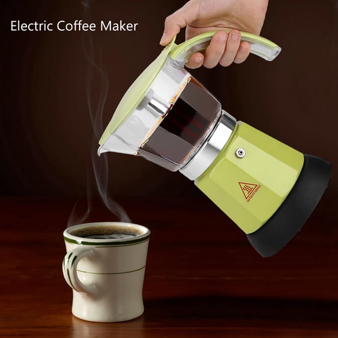 300ml/6 Kopjes 480W Elektrische Moka Pot Afneembaar Keuken Fornuis Koffiezetapparaat Groen rood