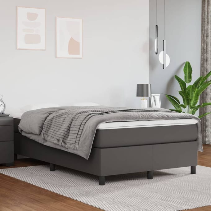 vidaXL - Boxspring - bed - kunstleer - grijs - 120x200 - cm