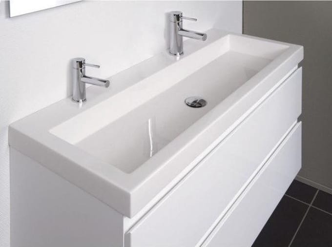 INK Dock wastafel Polystone met 2 kraangaten 6x100x40cm Glans wit