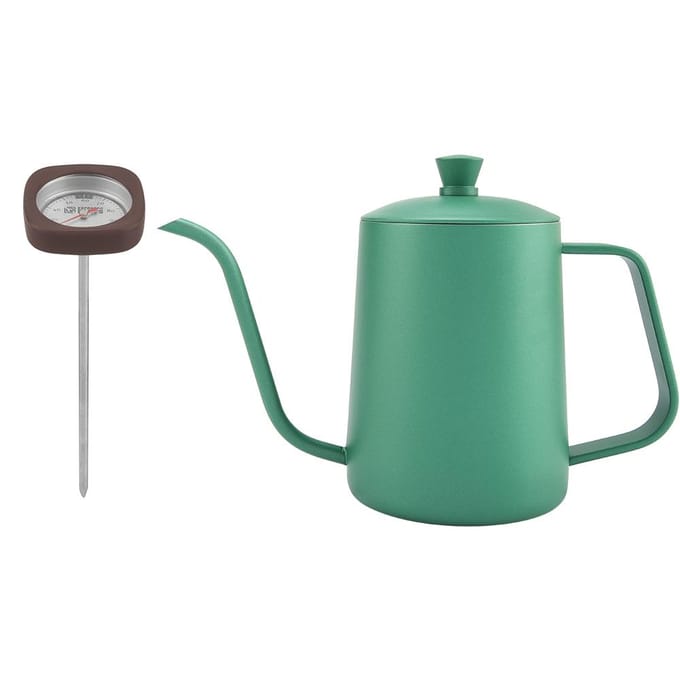 600ml Roestvrijstalen Koffieketel Zwanenhals Tuit Theepot met Thermometer(Groen) groen