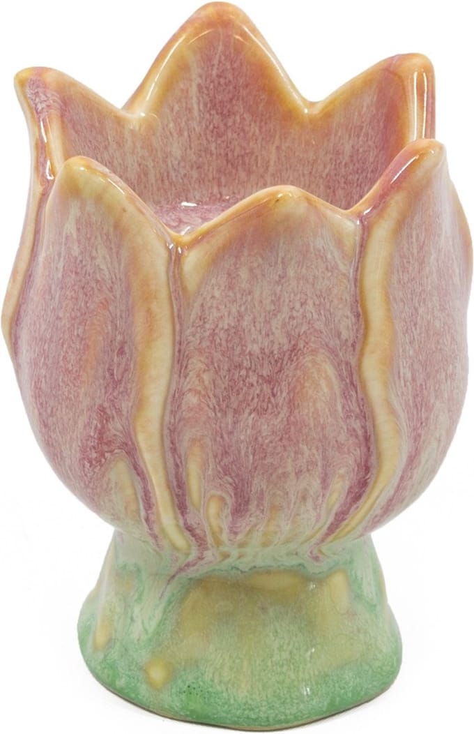 Aardewerk kaarsenstandaard tulp peach