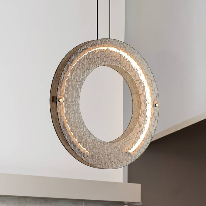 Viokef LED hanglamp Tamara, amberkleurig, Ø 40 cm, glas/metaal