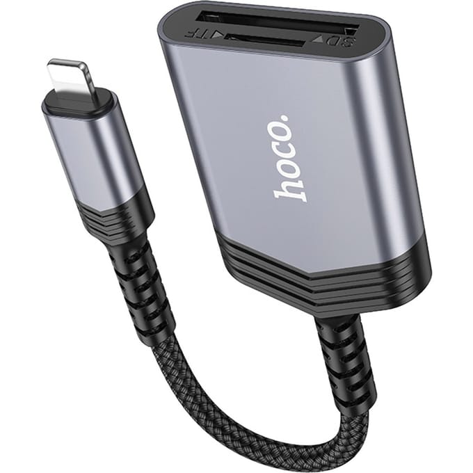 Hoco UA25 Geschikt voor Lightning (iP) Card Reader met SD/TF Kaartlezer Grijs