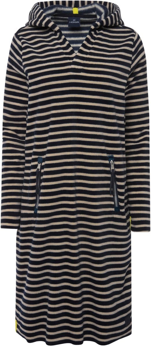 Laurasøn - Dames - Jurk gestreepte fleece midilengte capuchon lange mouw ECOTEX - Marine - Maat S