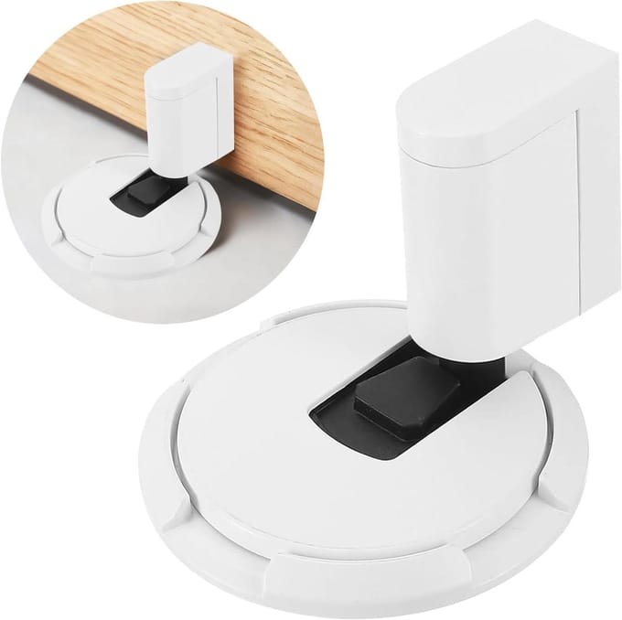 Deurstopper Vloer - Deurwig Deurkrukbuffer - Deuren Op Hun Plek - Mechanisch Push-Lock - Tot 3.5cm - Wit