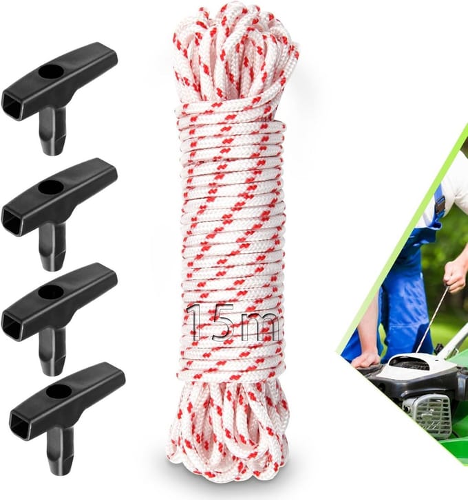 Trekkoord voor grasmaaier 15 m - Universele 4 mm Trekkabel voor Benzine Grasmaaier