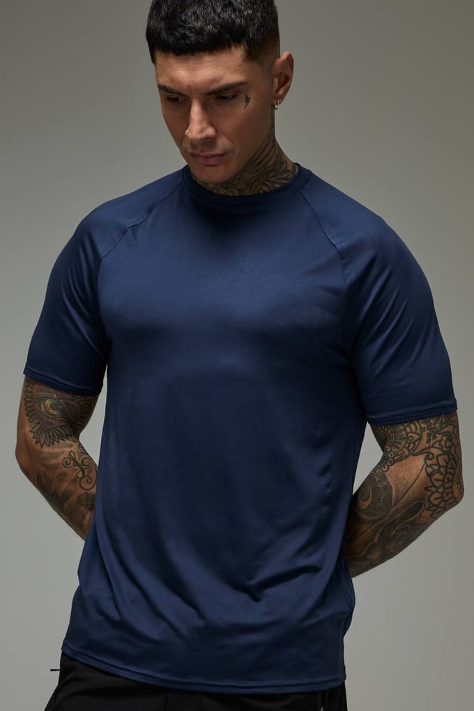 Tall Men's Active Lightweight Essentials Gym Regular Fit Raglan T-shirt | Navy | Size XS