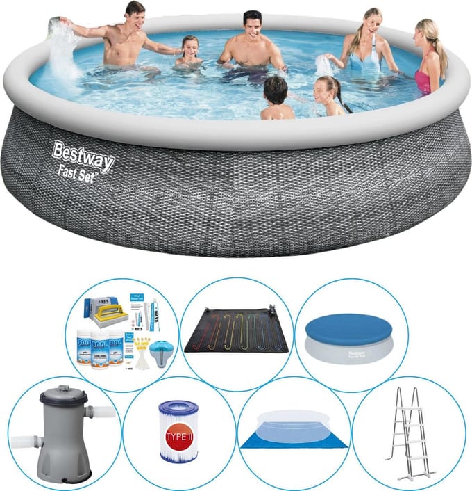 Fast Set Rattan Rond 457x107 cm - Zwembad Combi Deal
