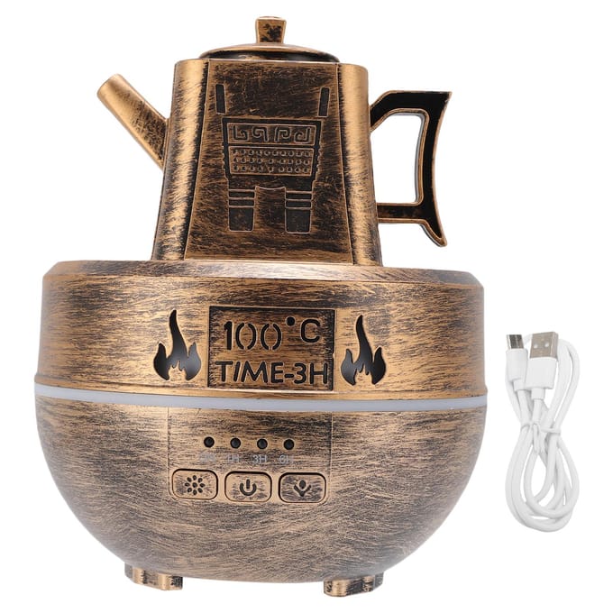 Diffuseur d'Aromathérapie Humidificateur en Forme de Théière Diffuseur d'Huile Parfumée avec Lumières Colorées pour la Maison bronze antique