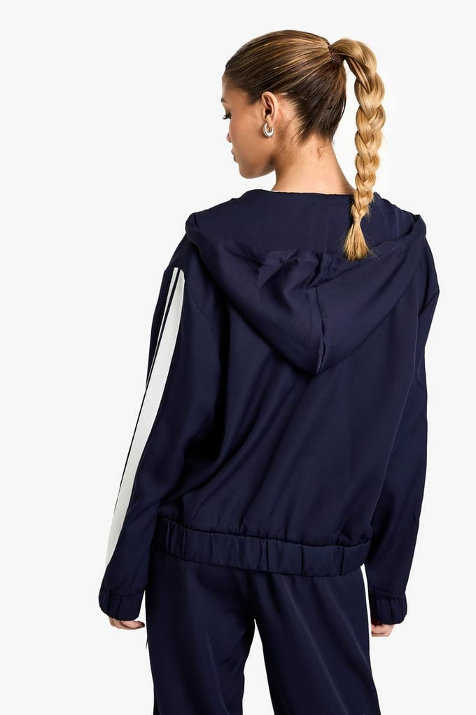 boohoo Dames Side Stripe Woven Zip Through Tracksuit Top | Marineblauw | Maat: 36