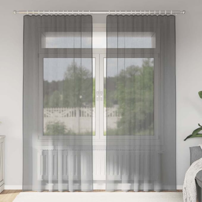 vidaXL - Gordijnen - voile - met - roedezakken - 2 - st - donkergrijs