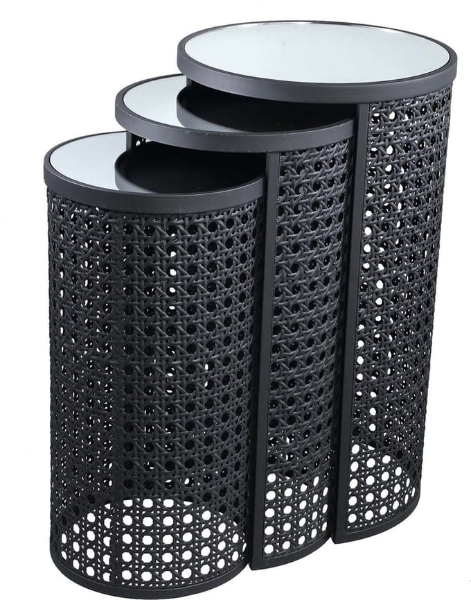 PTMD Jinda Bijzettafel - H70 x Ø40 cm - Ijzer - Grijs - Set van 3