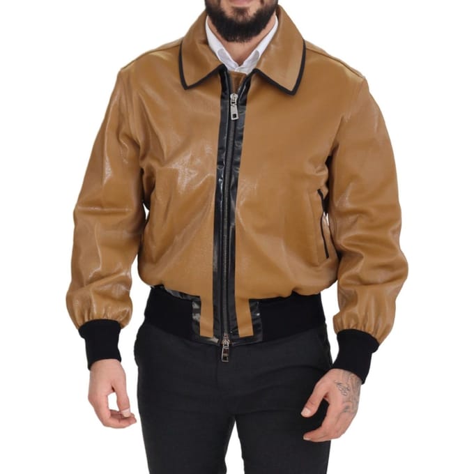 Dolce & Gabbana Donker Kameel Katoen Volledige Rits Blouson Herenjas