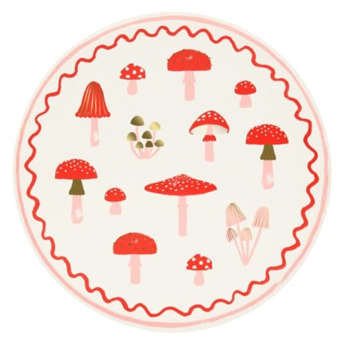 Meri meri kerst - bordjes papier groot à 8 stuks, merry mushrooms