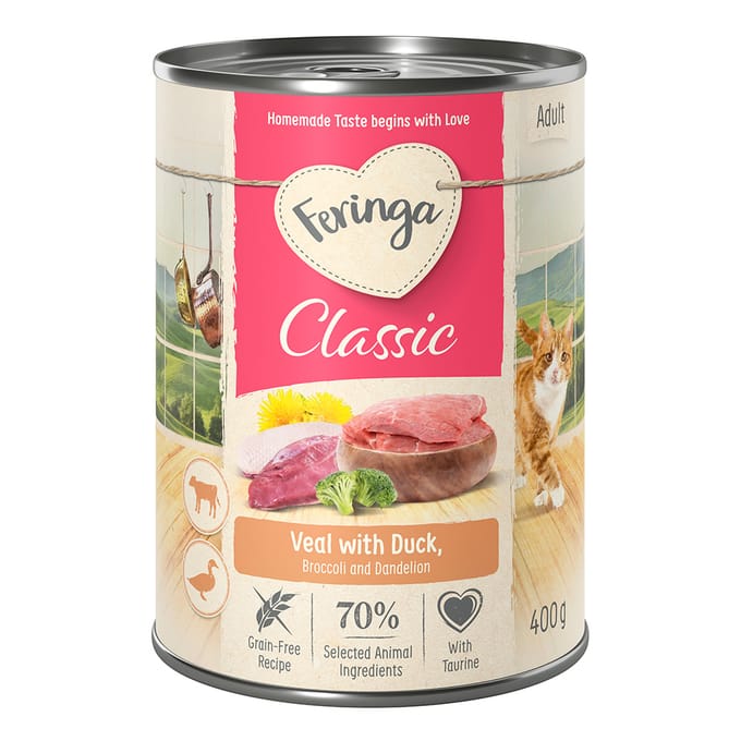 6x400g Eend/Kalf Classic Meat Menu Feringa Kattenvoer