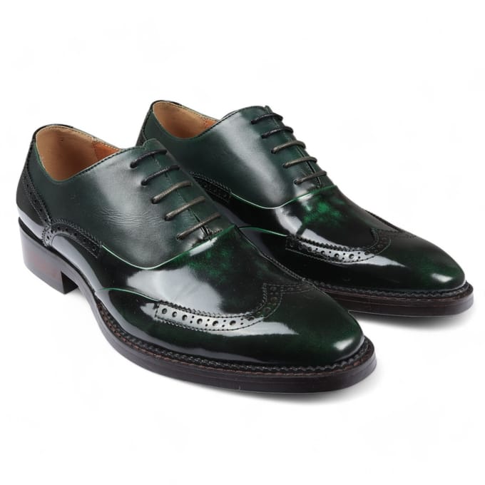 Justin Reess Heren Groene Patent Leren Brogue Formele Schoenen - Harry