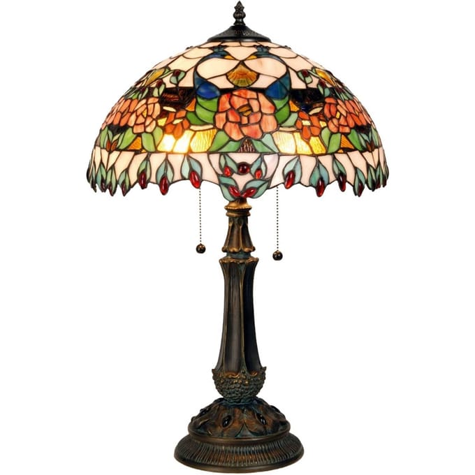 Lumilamp Tiffany Tafellamp Ø 41x67 cm Rood Groen Glas Roos
