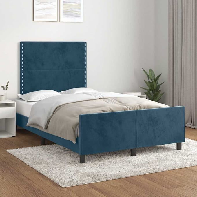 vidaXL - Bedframe - zonder - matras - 120x190 - cm - fluweel - donkerblauw
