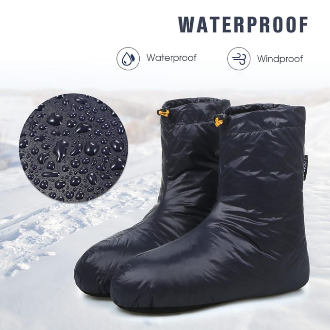 Lixada hiver chaud vers le bas pantoufles de couchage chaussettes doux coupe-vent Camping vers le bas chaussons pour sac de couchage chaussettes de Camping M black