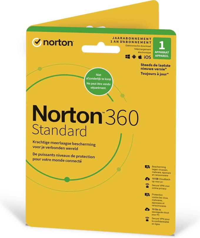 Norton 360 Standard 2025 - 1 Apparaat - 1 Jaar - 10GB - Nederlands - Windows/MAC/Android/iOS
