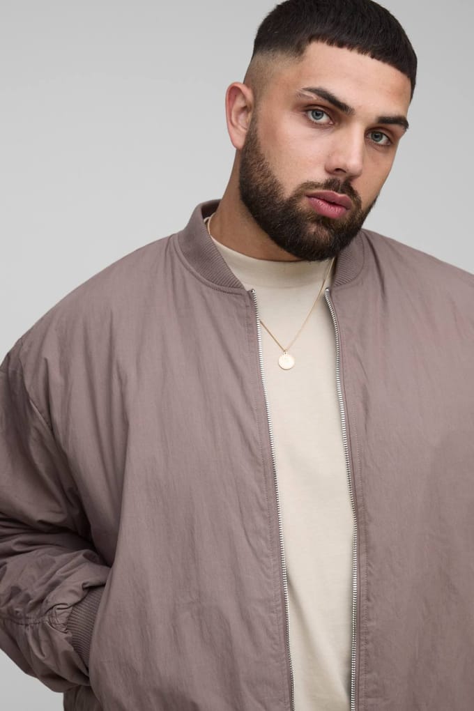 Plus Peached Embroidered MA1 Bomber Jacket | Mauve | Size 2XL