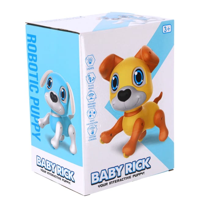 Robot Puppy Rick 20 cm + Licht en Geluid Blauw/Wit