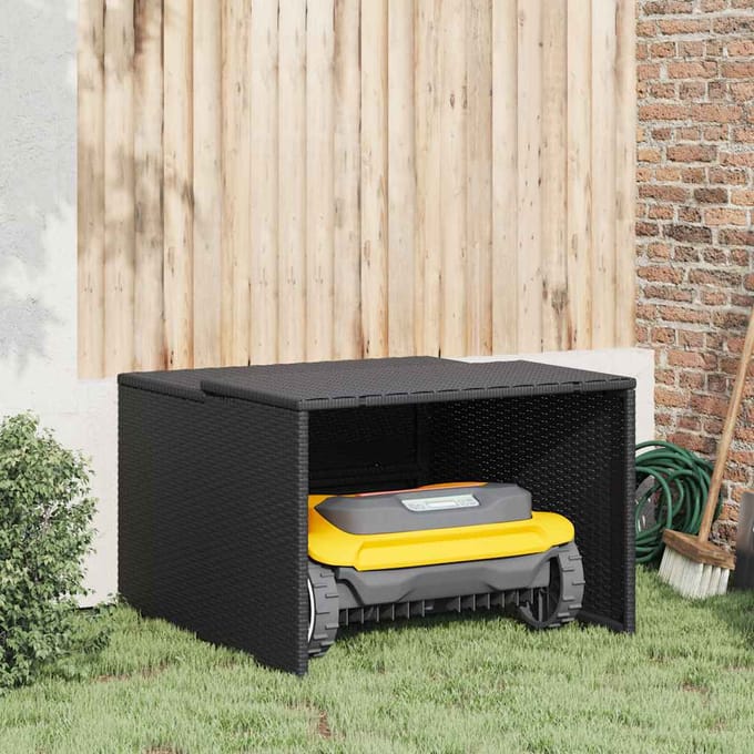 vidaXL - Garage - voor - robotmaaier - 86x90x52/57 - cm - poly - rattan - zwart