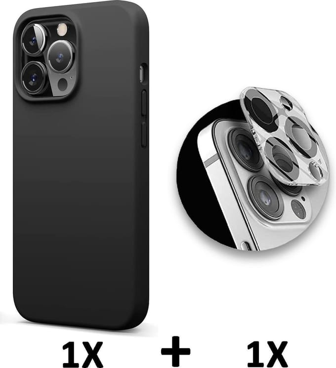 HB Hoesje Geschikt voor Apple iPhone 13 Pro Max - Zwart / Camera Lens Glazen Screenprotector - Siliconen Back Cover